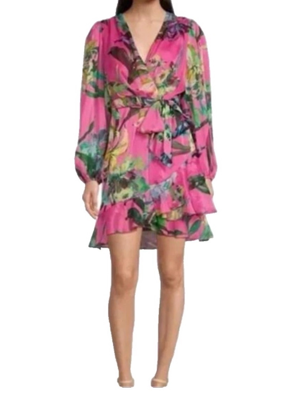 NEW Womens Alex Marie Laurel Chiffon Long Sleeve Floral Pink Dress $178